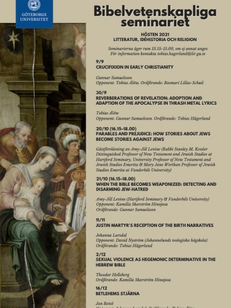 Lecture announcement: Amy-Jill Levine (Vanderbilt University and Hartford Seminary) at Gothenburg University, 20-21 October 2021, online via&nbsp;Zoom.